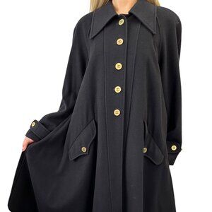 CHANEL Vintage 94A CC Logo Long Jacket Coat #36 Button Black Gold [105378]